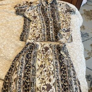 Halston Heritage Halston 100% Silk Animal Print Skirt With Shirt Set Size 10